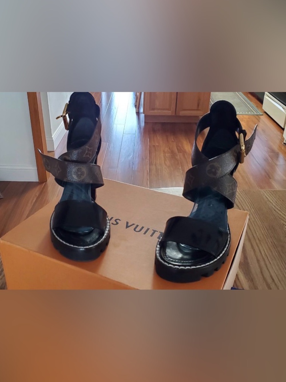 Louis Vuitton Black Monogram Platform Sandals